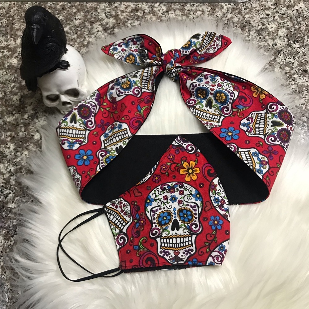 Skull Sugar Day of the dead Headband/Face Mask